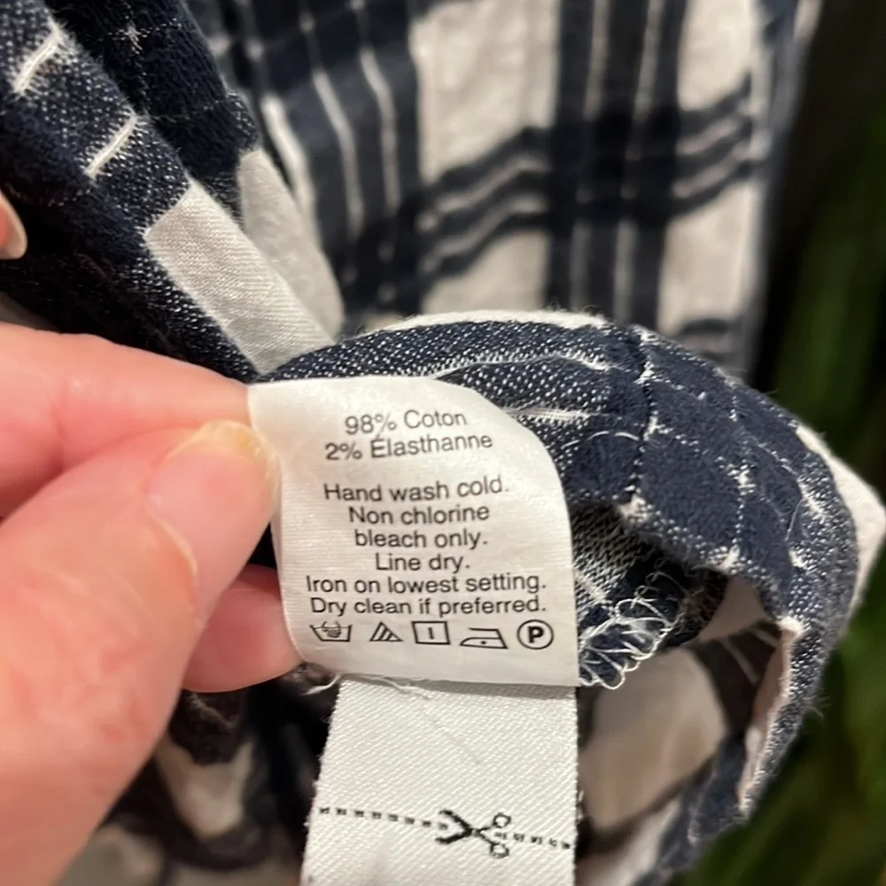 🍕🪻Madewell Plaid Button-Back Tie Tee blue white small CLOSEOUT